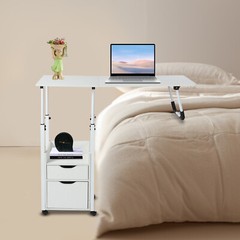 Overbed Table w/ Wheels, Movable Bedside Table, Height Adjustable Over Bed Desk