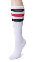 Knee High Tube Socks: Over the Calf Retro Striped One Size X05-white/Black/Red