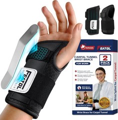 Medium 2-Pack Carpal Tunnel Wrist Braces for Day & Night Relief – Adjustable Fit