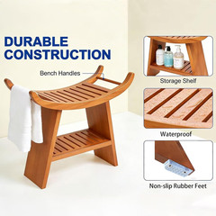 23 Teak Shower Bench Teak Shower Stool Curved Seat Wooden Stool for Bathroom Tea