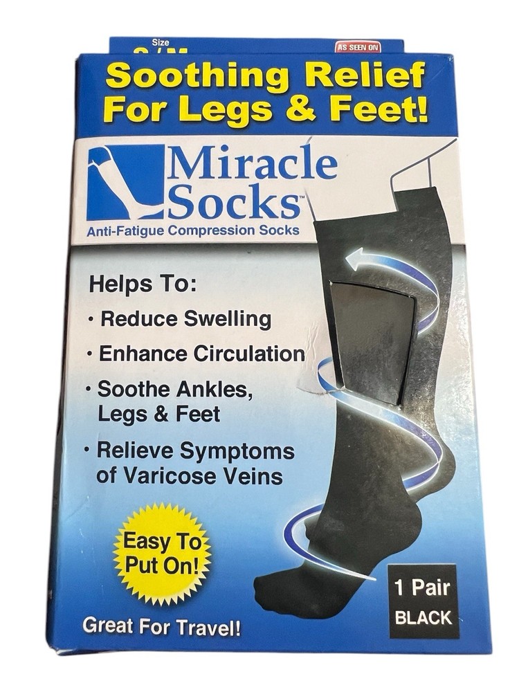 Miracle Socks Anti-Fatigue Compression Socks Black Unisex Size S/M