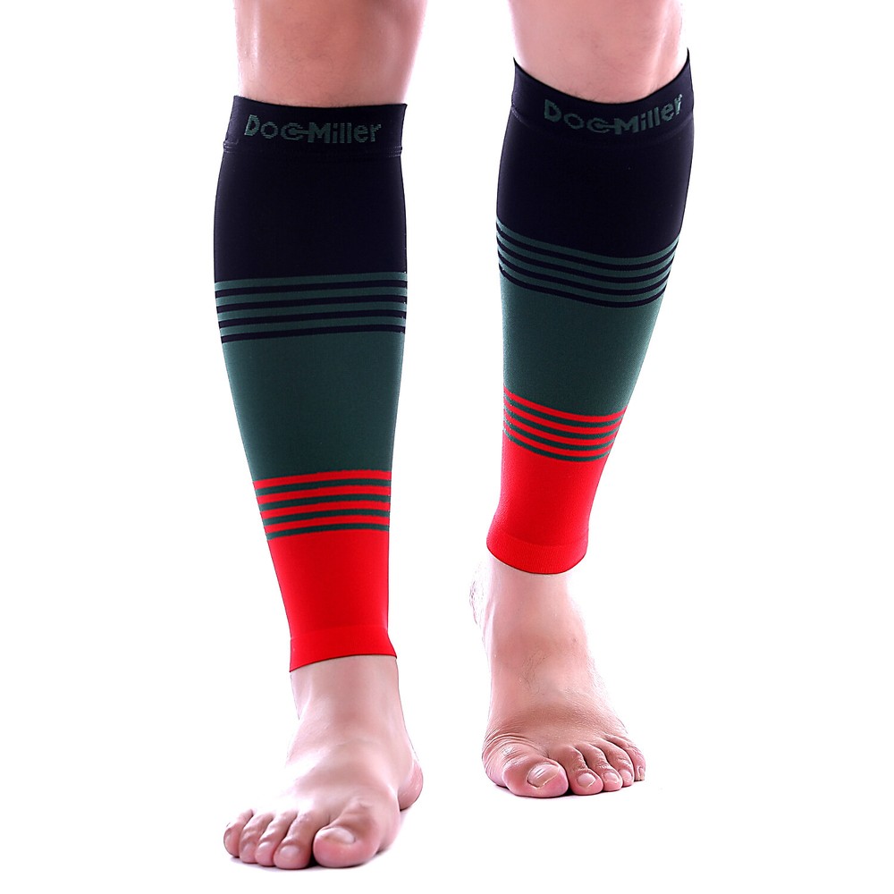 Calf Compression Sleeve 1 Pair Doc Miller 20-30 mmHg Varicose Veins BLK/GRN/RED