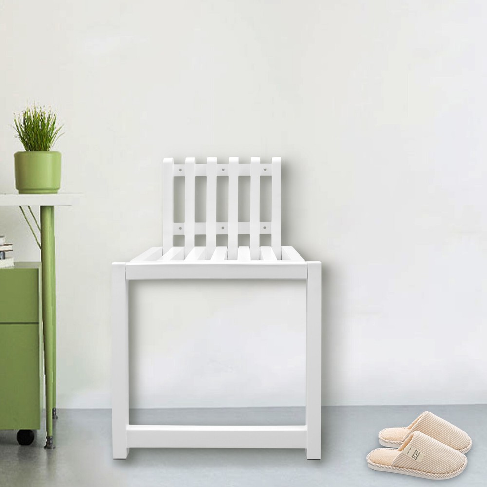 Wall Mount Wood Folding Chair Hidden Footstool Entryway Seat Bench Bathroom