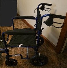 Medline Excel Transport Wheelchair Blue Black Lightweight Detachable Footrests