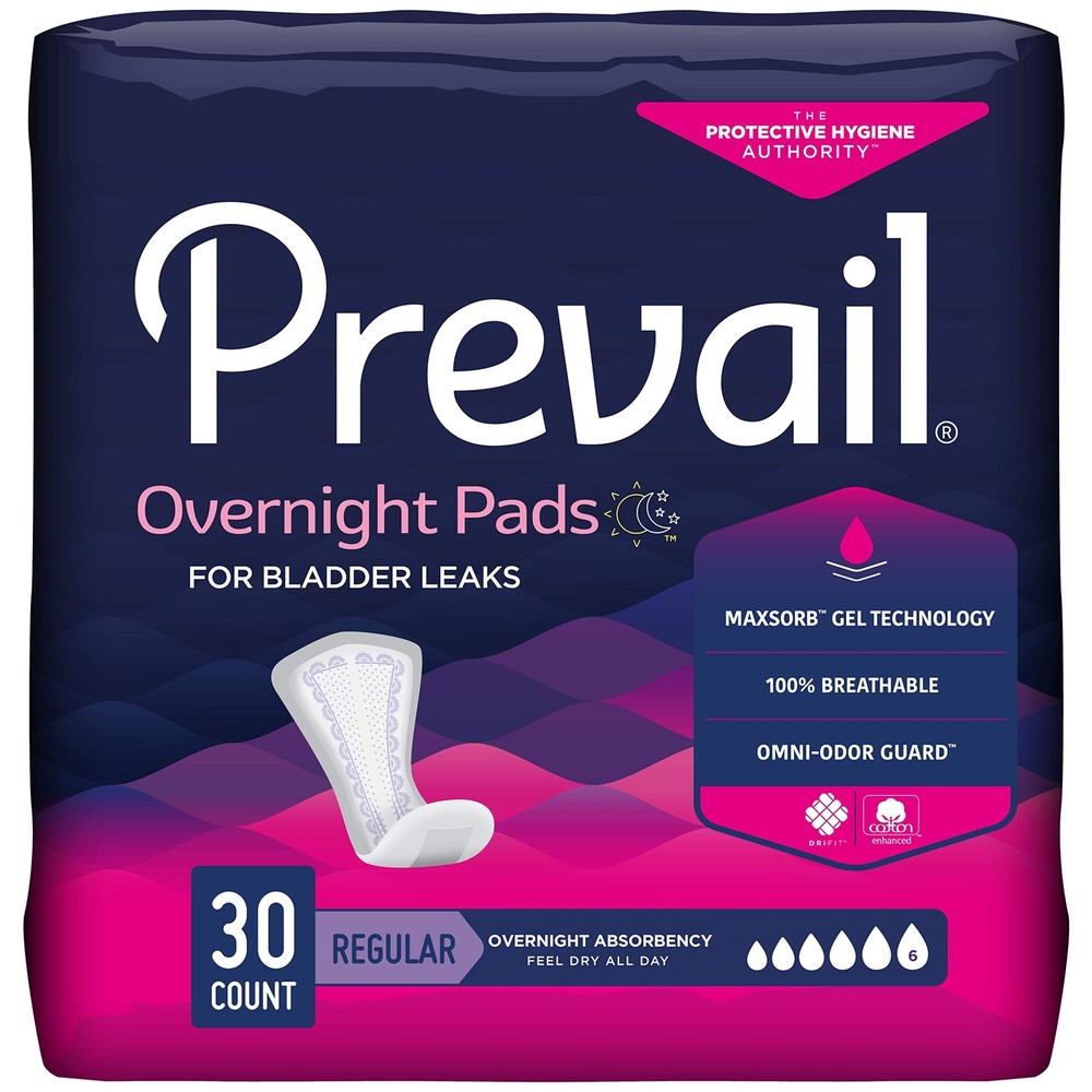 Prevail Regular White Incontinence Pads 30 Count Discreet Comfort Protection