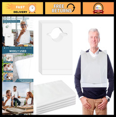 50/200 Pack Disposable Adult Bibs – Waterproof & Oil-Proof 22″ Plastic Bibs for