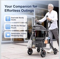 BlessReach Heavy Duty Upright Rollator Walker Seniors Padded Seat 450lb 8″ Wheel