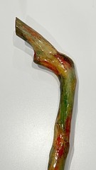 Vibrant Folk Art Walking Stick 37.5” Hand Painted Gnarled Wood Copper Ferrule