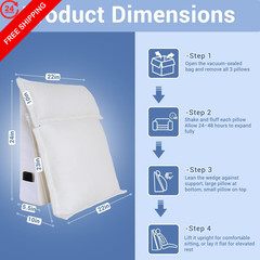 3PCS Bed Wedge Pillow Set for Sleeping, 10″ Adjustable 22x24x10 In, White