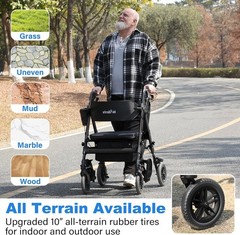 Walker Wheelchair, 2 in 1 Rollator Transport Chair, 10″All Terrain Wheels, 450lb