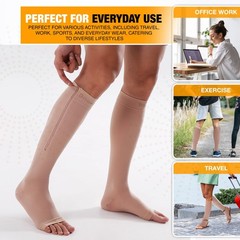 Doc Miller Compression Socks with Zipper 15-20 mmHg for Women & Large, Beige