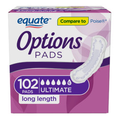 Equate Options Women’s Incontinence Pads, Ultimate Absorbency, Long Length
