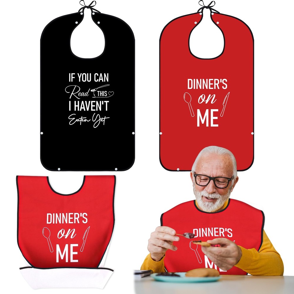 XKDOUS 2 Pack Funny Adult Bibs for Man, (18 x 30 inches), Black & Red