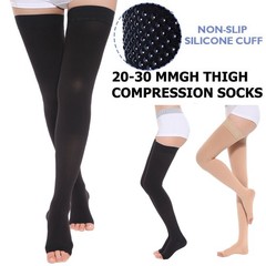 Thigh High Open Toe Compression Hose 20-30 mmHg Opaque Stockings For Unisex
