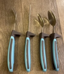 Special Supplies Adaptive Utensils 4 Pc Set UnWeighted NonSlip Handle Teal Gray