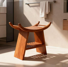 23 Teak Shower Bench Teak Shower Stool Curved Seat Wooden Stool for Bathroom Tea