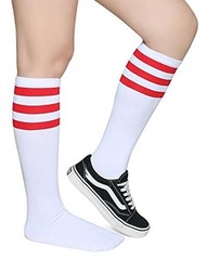Triple Stripes Soft Cotton Knee High Tube Socks for Men and One Size Red/White