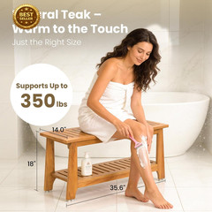 36″ Commercial Teak Shower Bench – 8 Non-Slip Leveling Feet & 350 Lbs Capacity |