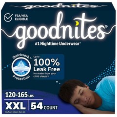 Goodnites Boys Nighttime Underwear, Size XXL 120-165+ lbs, 54 Ct, Packaging