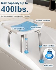 Durable 400 lbs Shower Stool, Adjustable & Lightweight with Anti-Slip Cushions