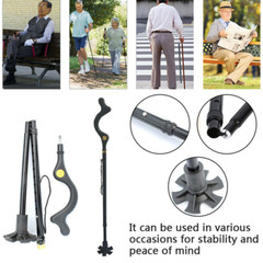 Walking Stick Aluminium Lightweight Easy Folding Metal Non-Slip Adjustable Cane