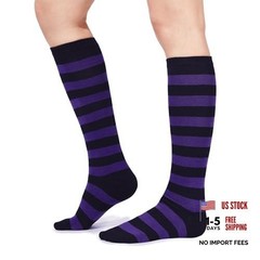 Women’s Knee High Athletic Socks Stripes One Size B Pack Purple Black Stripes