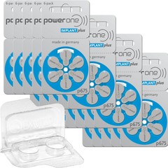 120 x PowerOne Implant Plus hearing aid battery P675 blue (20×6 bl.) + Transp…
