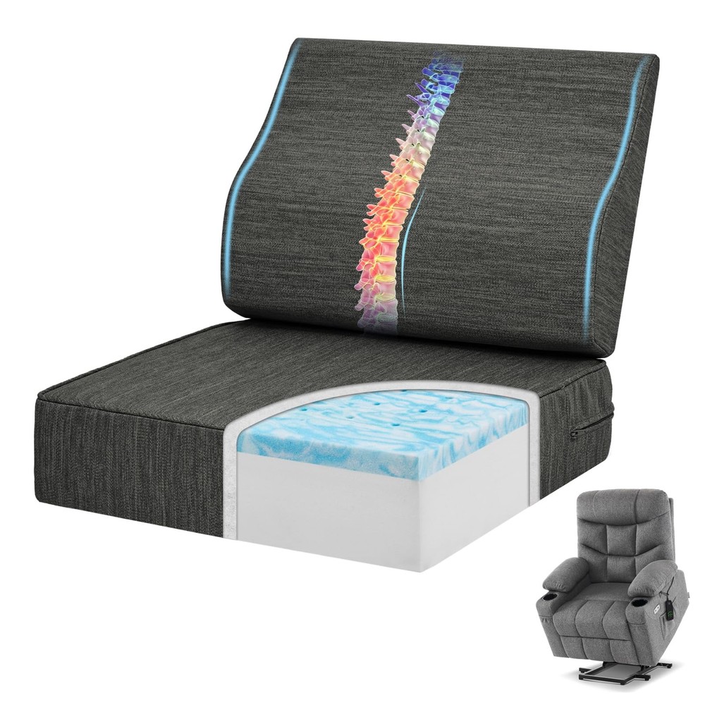 baibu Gel Memory Foam Recliner Cushions with 20x20x5 Inch (Pack of 1), Black