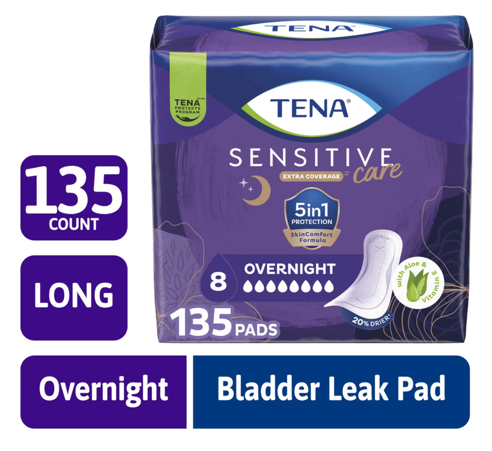 TENA Intimates Sensitive Care Overnight Bladder Leak Incontinence Pads 135 Count