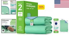 34″ x 52″ Reusable Underpads – Max Absorbency & Safe for Sensitive Skin – 2 Pack