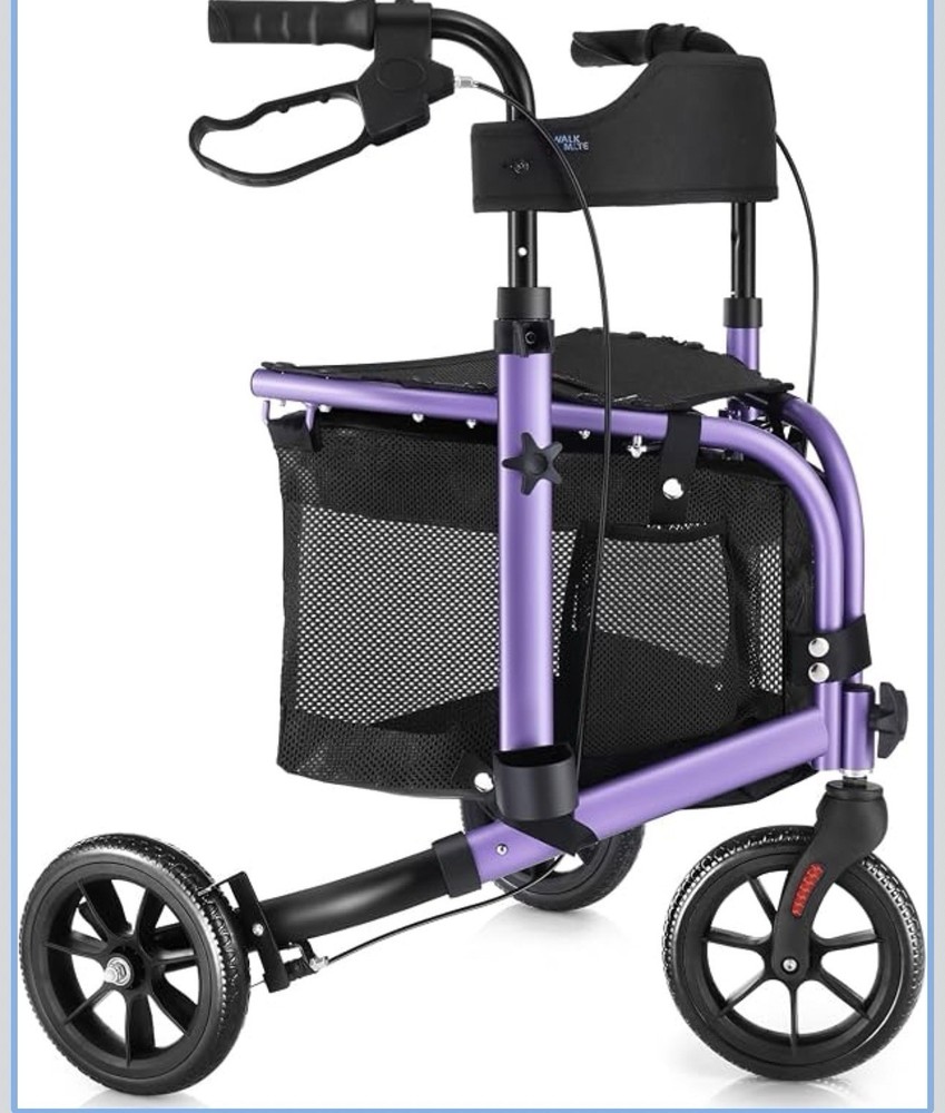 Walk Mate 3 Wheel Rollator Walker w/ Seat Foldable 8” Wheels,Red,Padded Backrest