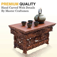 Dharmaobjects Solid Indian Elm Wood Hand Carved Shrine Altar Meditation Table