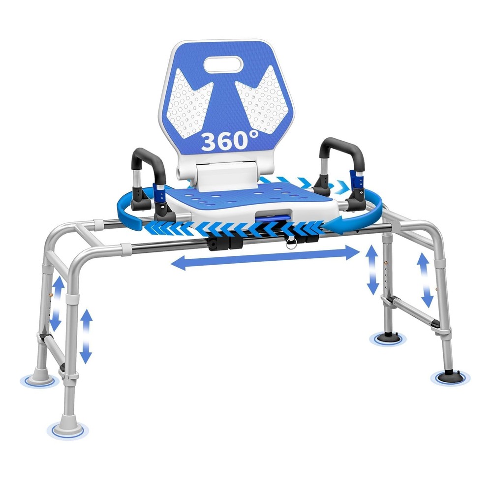 Sliding Swivel Shower Chair Transfer Bench w/Backrest for Elderly 400lb Capacity