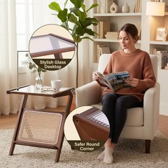 Tiita Rattan Side Table Mid Century Nightstand Bamboo Accent Bedside Tables