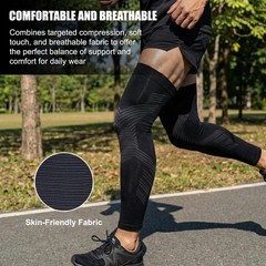 2 PCS Full Leg Compression Sleeves Long Knee Brace Support Sports 2XL Black
