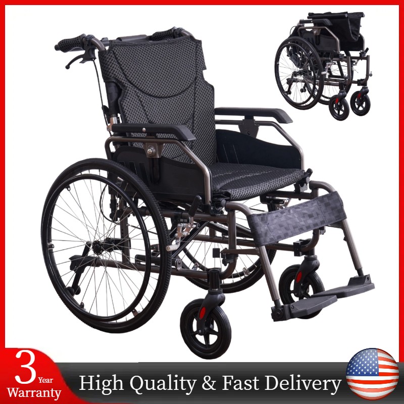 Foldable 37lb Wheelchair Aluminium Multi-functional Manual Medical Transport FDA