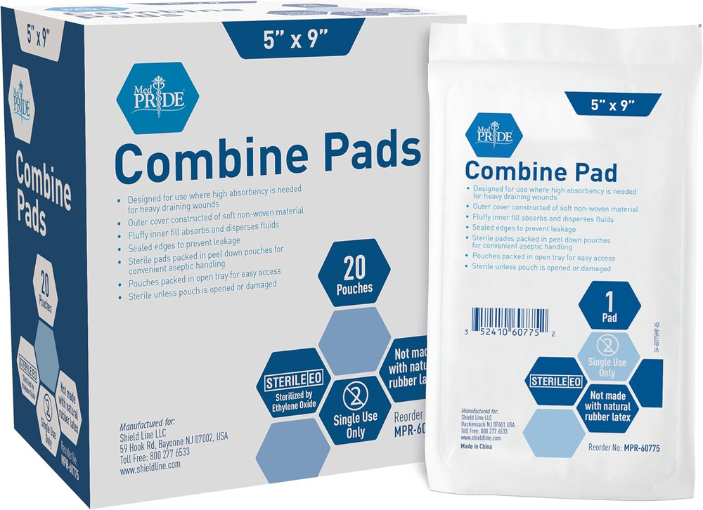 Combine ABD Pads 5 X 9 Inch, 20 Count Sterile Abdominal Pads, High