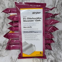 8 Packs of Stryker Sage 2% Chlorhexidine Gluconate Cloth Wipes 6 a Pack Exp 2027