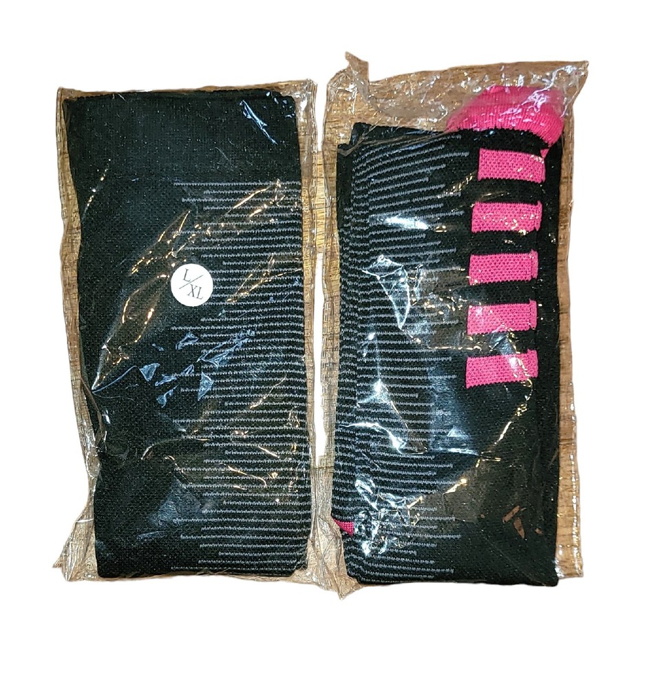 New 2 Pair Compression Socks L/XL Black 1 Pink Stripes 1 Blue Stripes