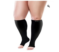 Bams Bamboo Compression Toeless Socks Black Lot Of 3 Plus Size (3XL) Open Toe