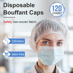 120 Pcs Disposable Bouffant Caps 21 Inch Polypropylene Non-Woven Hair Nets White