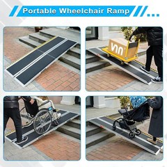 7FT Portable Home Wheelchair Ramp Anti-Slip Aluminum Steps Folding 600 LBS