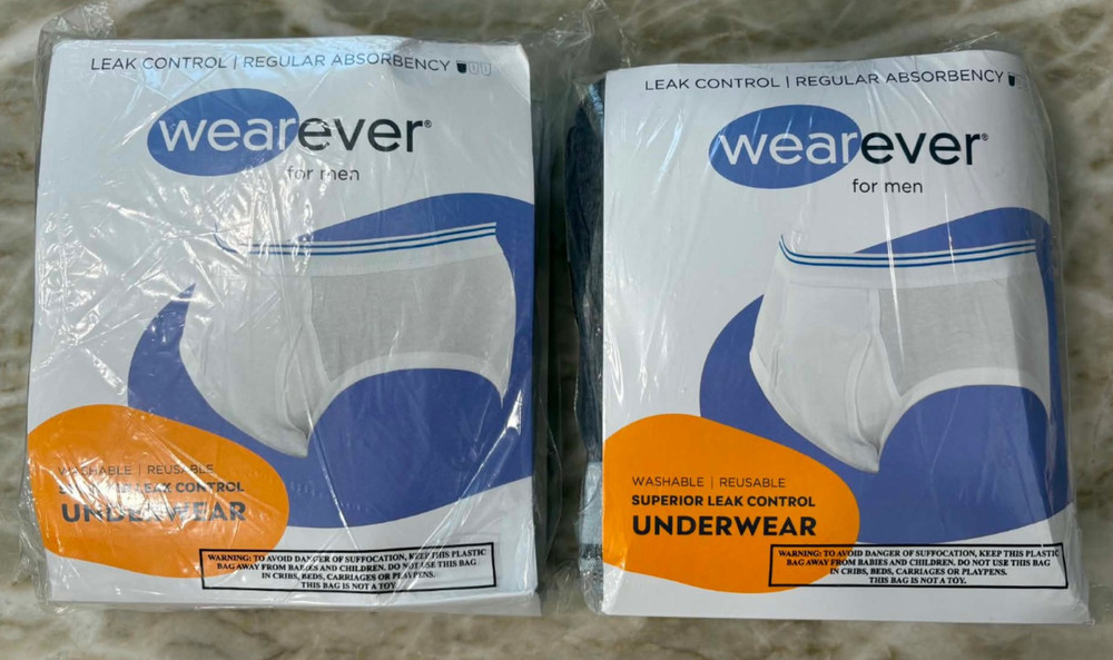 Wearever Men’s Incontinence Briefs Medium Gray M100 Leak Control 3-Pack LOT of 2