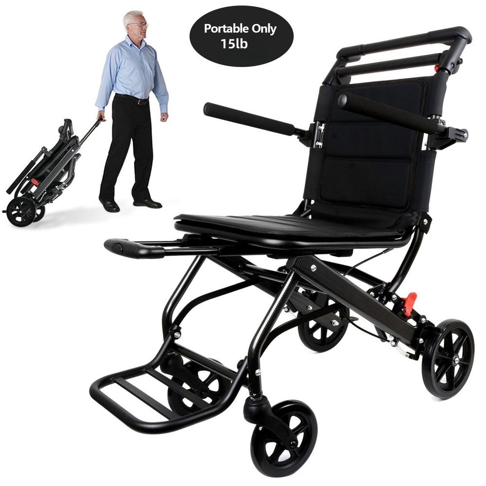 All-terrain lightweight 15lb wheelchair, with telescopic pole, airline-approved