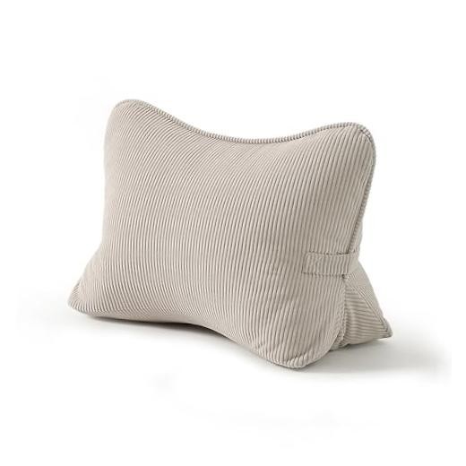 Pat. Pend. Corduroy Lumbar Support Back Pillow for Watching Standard Beige Gray