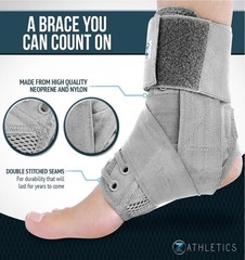 Z ATHLETICS Zenith Ankle Brace Lace up Adjustable Support Grey Large