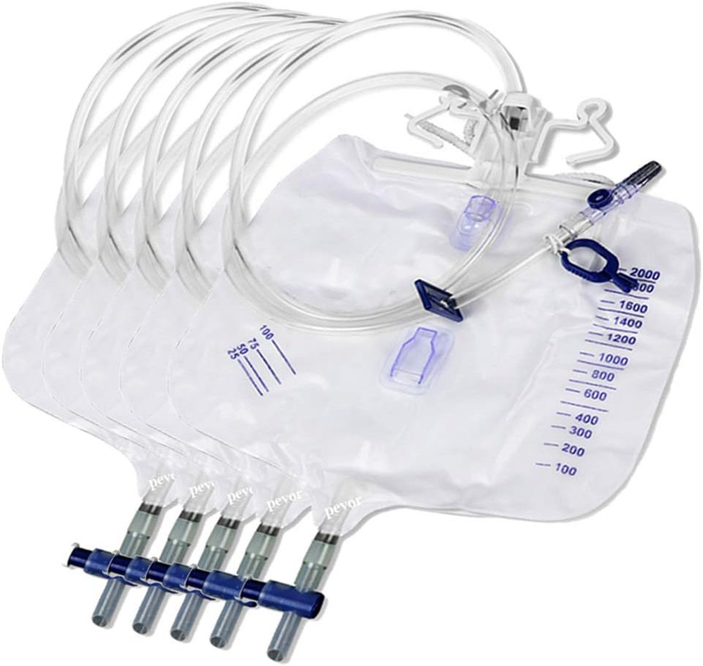 Urinary Drainage Bag with Anti-Reflux Chamber 2000ml 48 Inch Tube Pack of 5