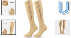 Zippered 15-20mmHg Compression Stockings for Everyday Use and Outdoor Activities