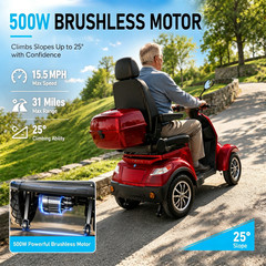 Mobility Scooters for Seniors, 500W Heavy Duty 4 Wheel Mobility Scooters