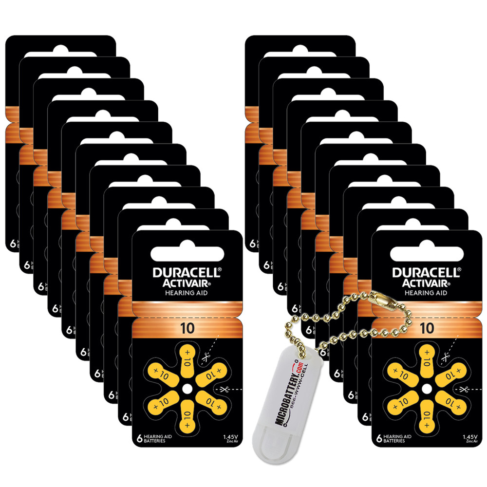 Duracell Size 10 Activair PR70 P10 Hearing Aid Batteries (120 Pack) + Keychain